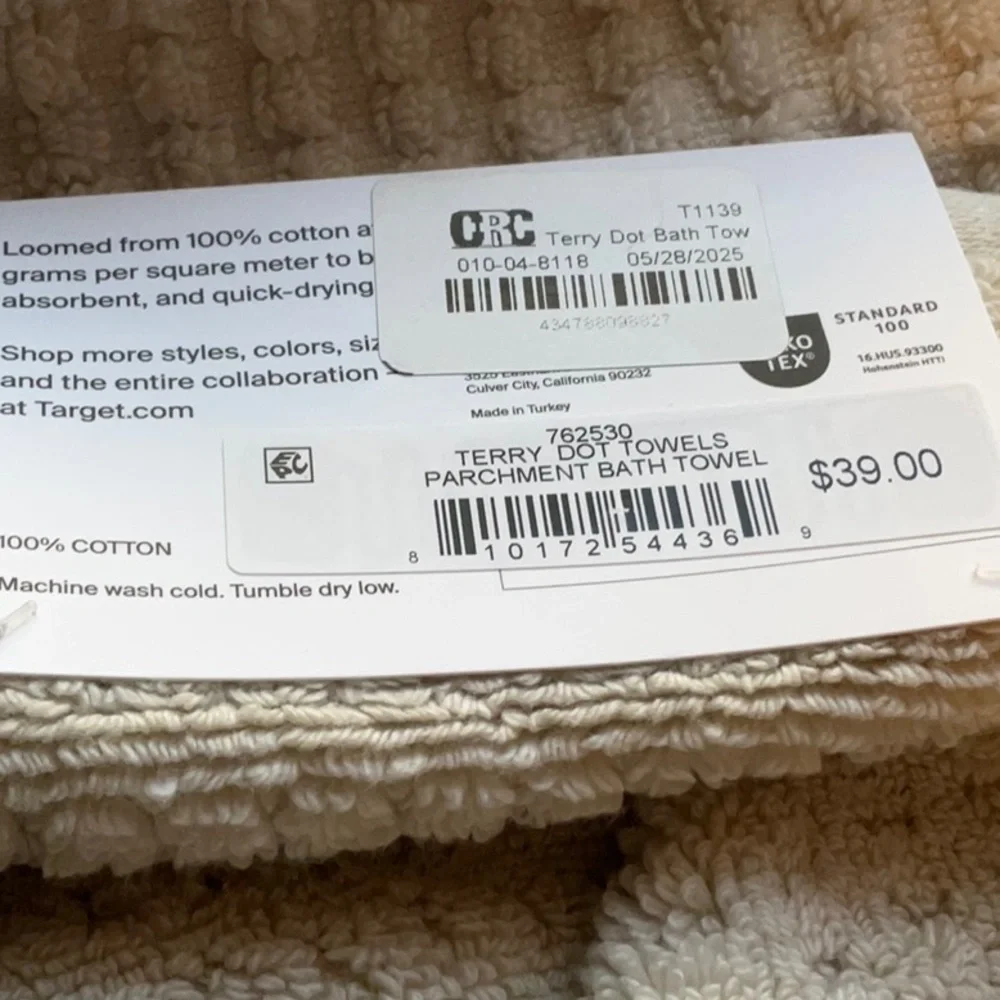 Set Parachute Terry Dot Bath Towels 100% Cotton Softly Textured Size 52” x 28”